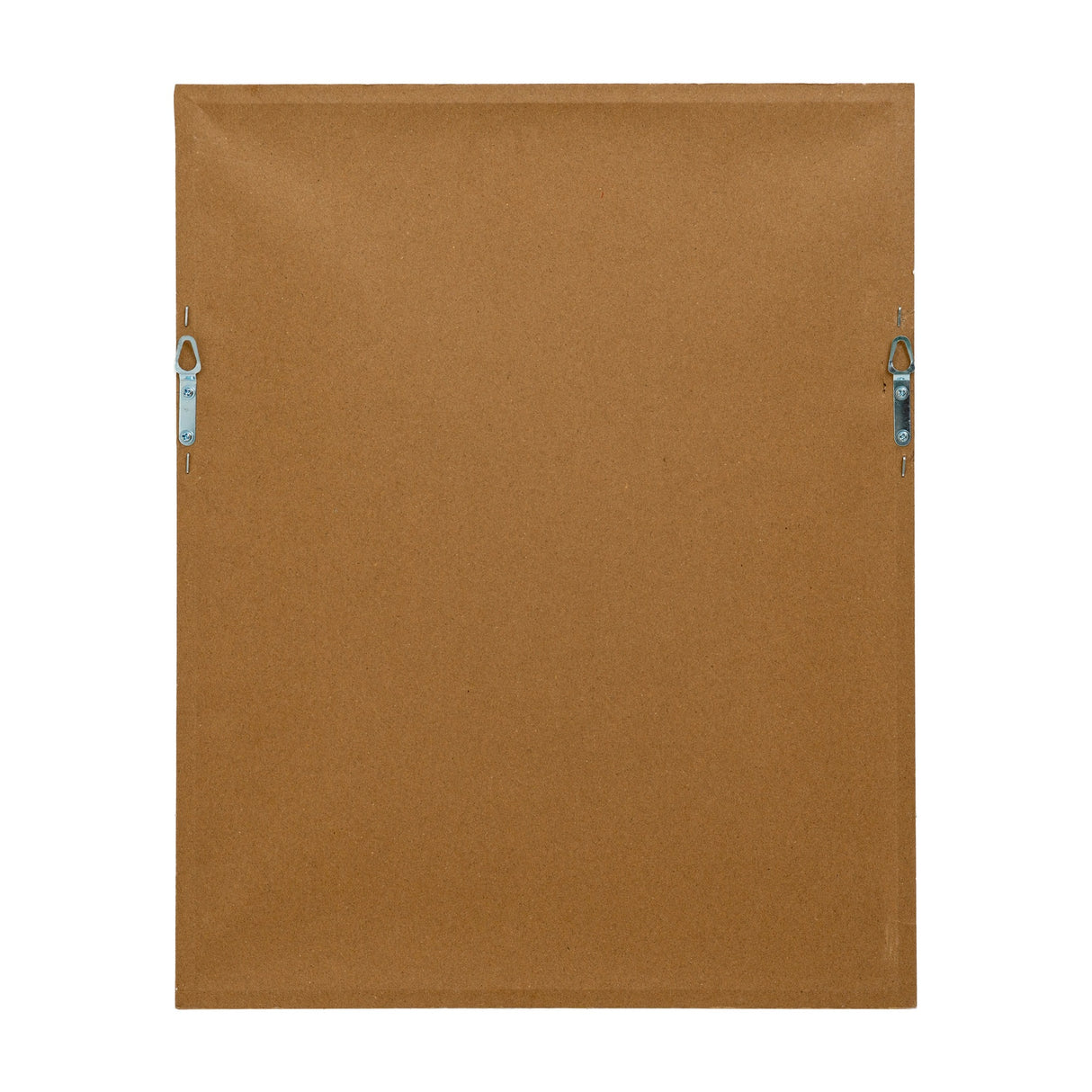 Back view of Hill Interiors Beech Fern botanical wall art showing plain brown backing board with two metal D-ring hangers for ready-to-hang mounting.
