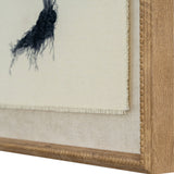 Close-up of the Hill Interiors Botanical Spleenwort print on textured linen within a white beaded wooden frame, showing dark fern detail and frayed linen edge.
