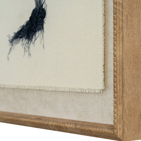Close-up of the Hill Interiors Botanical Spleenwort print on textured linen within a white beaded wooden frame, showing dark fern detail and frayed linen edge.