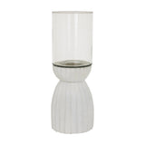 Hill Interiors Large White Hurricane Lantern with clear glass storm shade on a ribbed white wooden base, shown against a plain white background.