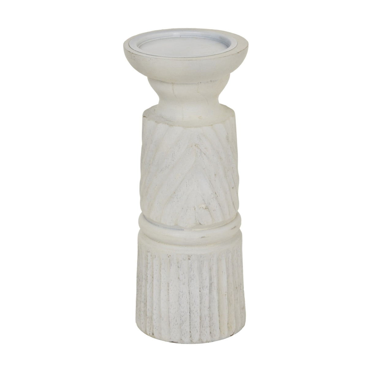 Medium White Wooden Candle Holder – White
