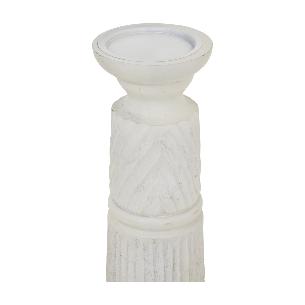 Medium White Wooden Candle Holder – White