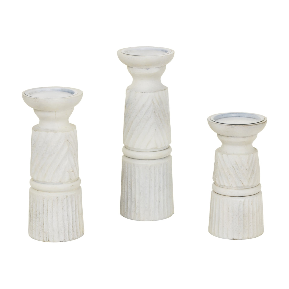 Large White Wooden Candle Holder – White