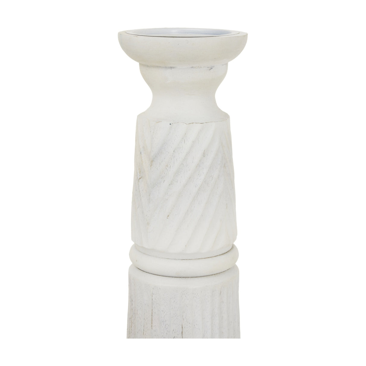 Large White Wooden Candle Holder – White