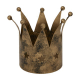 Hill Interiors Antique Gold Crown Tealight Holder in aged metal with pointed tips, ball finials and star cut-outs, shown on a white background.