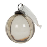 Hill Interiors glass bauble in graduated brown with dark metal cap, loop and sheer white ribbon, from the 8cm set of 6, on a white background.