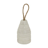 Hill Interiors Marble Ribbed Doorstop in white, a tapered solid marble form with horizontal ribbed detail and a jute rope loop, on a plain background.