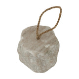 Hill Interiors Marble Doorstop in white with soft grey veining and a polished surface, fitted with a natural jute rope loop, on a plain white background.