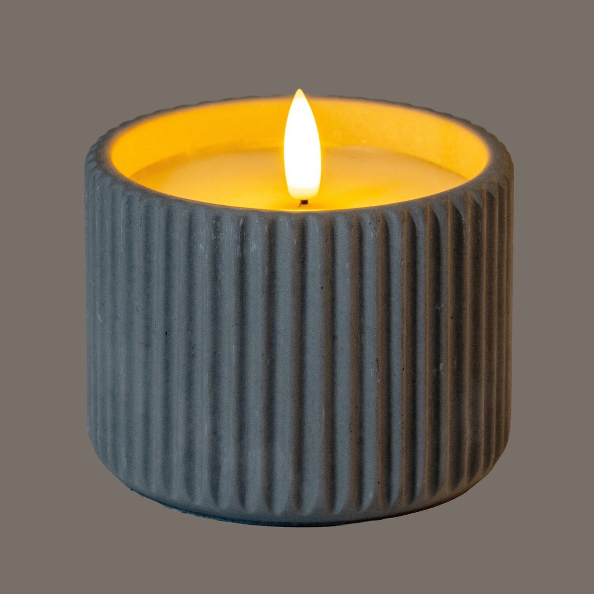 Ribbed Chalk-Finish LED Pillar Candle Medium – Beige