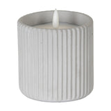 Hill Interiors Ribbed LED Pillar Candle in beige wax with a chalky matte finish and vertical ribbed texture, shown on a plain white background.