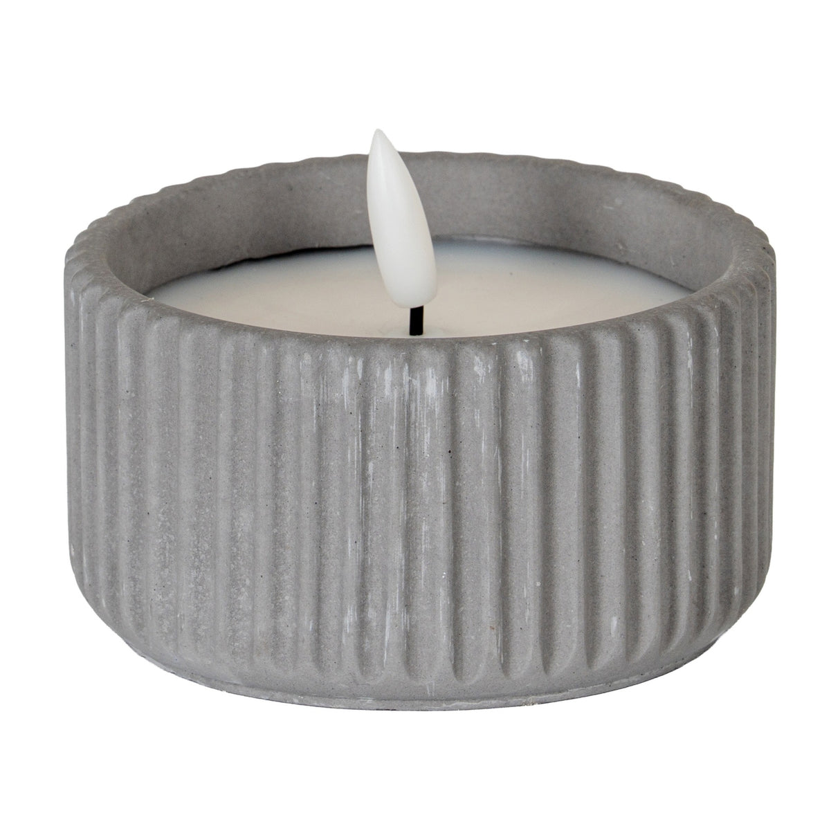 Ribbed LED Pillar Candle Small – Beige