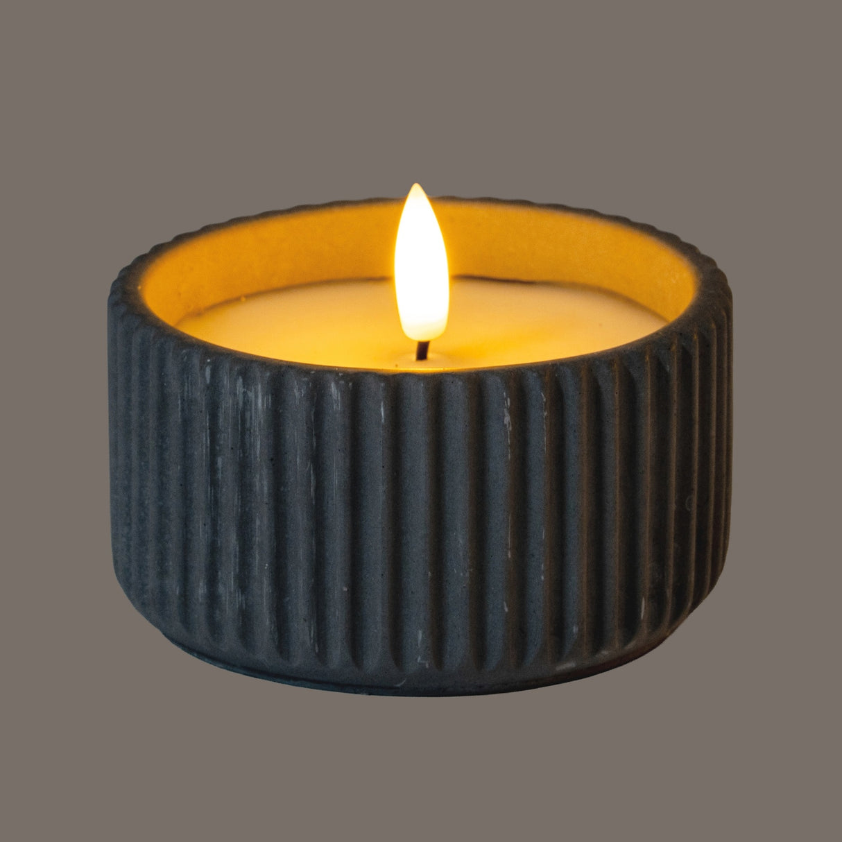 Ribbed LED Pillar Candle Small – Beige