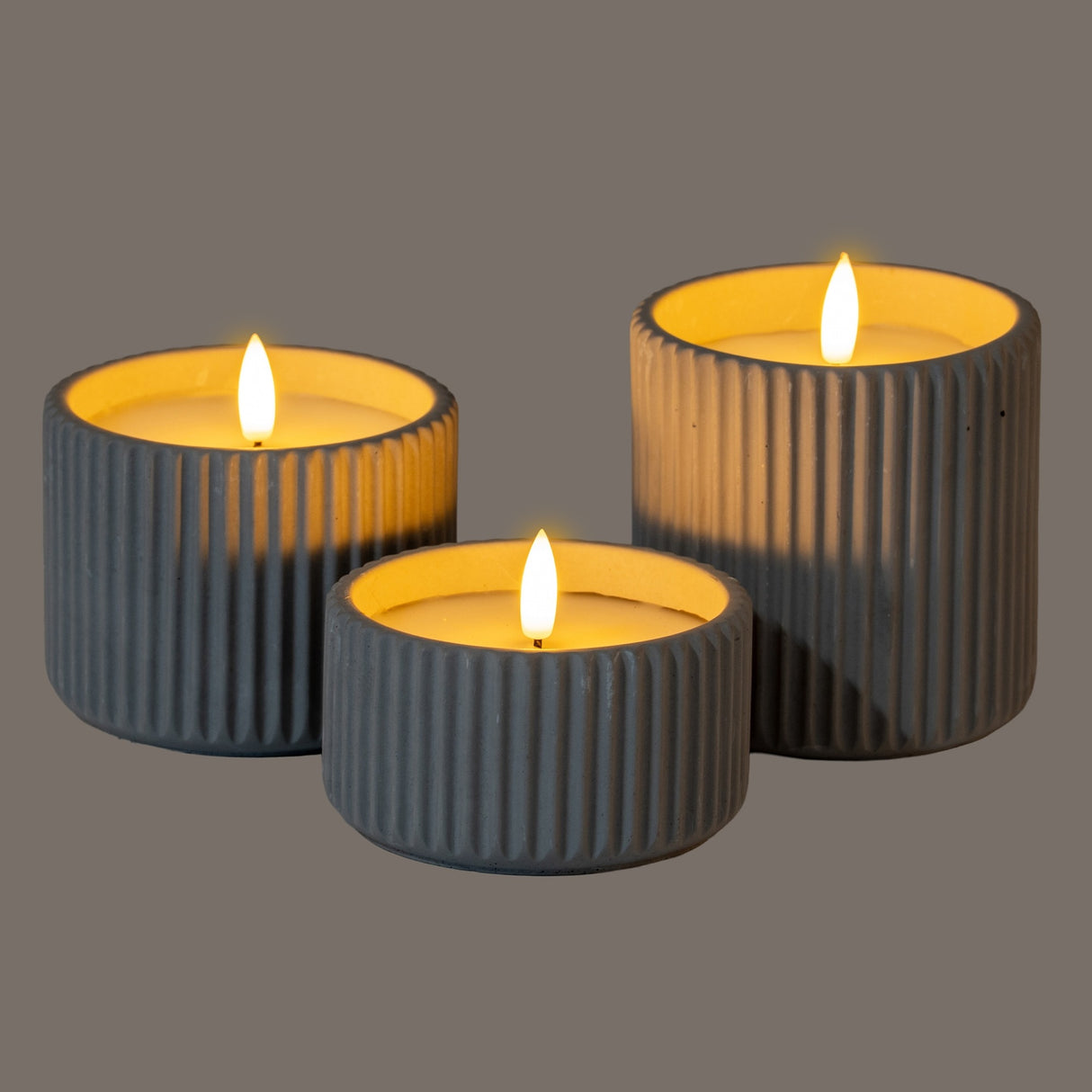 Ribbed LED Pillar Candle Small – Beige