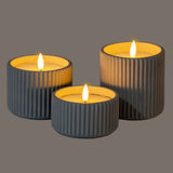 Ribbed LED Pillar Candle Small – Beige
