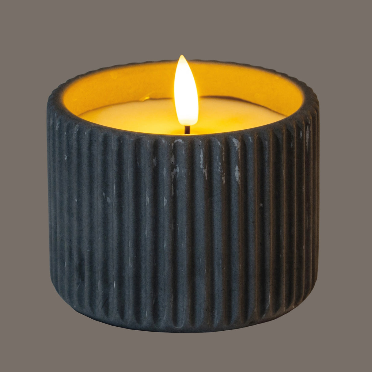 Ribbed LED Pillar Candle Medium – Beige