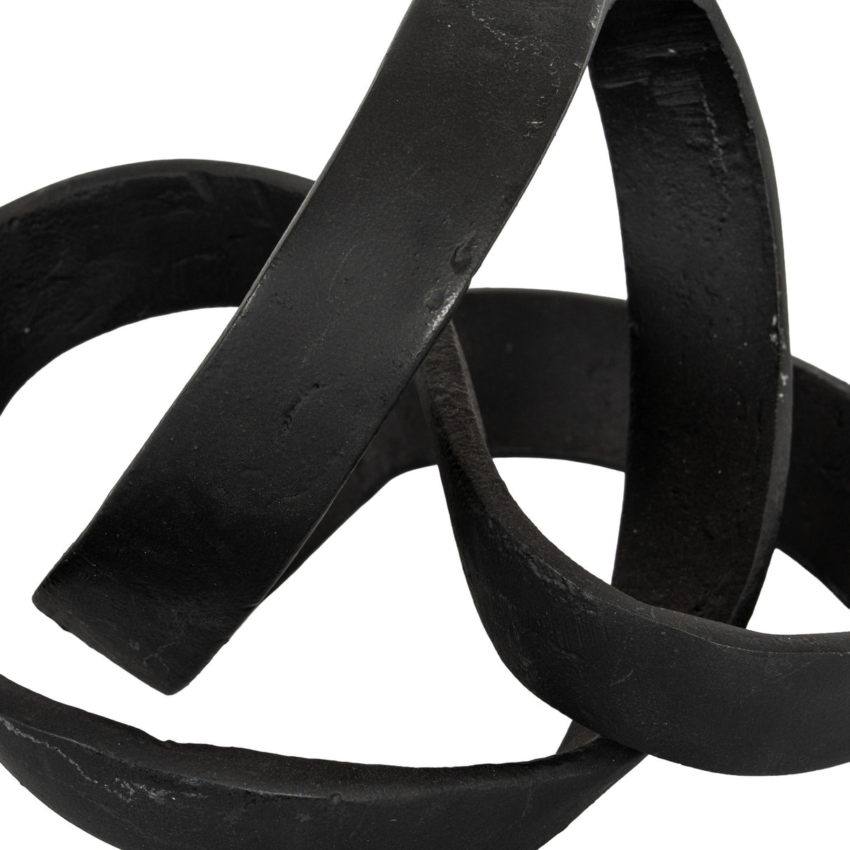 Close-up of the Hill Interiors Black Cast Knot Ornament, showing the looped aluminium form in a matte black finish against a plain white background.