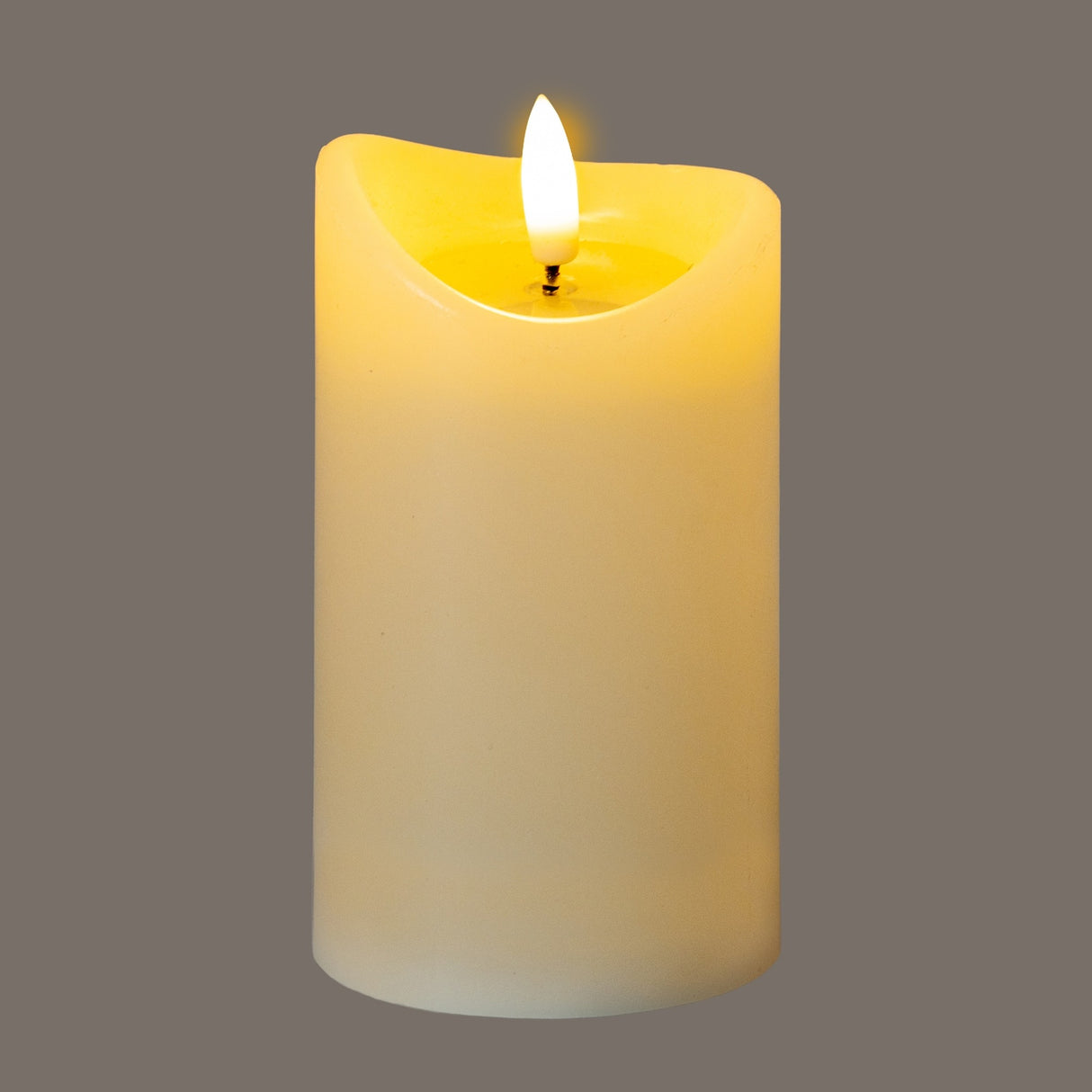 Natural Glow Melted-Effect LED Pillar Candle – Beige