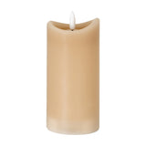 Hill Interiors Natural Glow Melted LED Pillar Candle in beige with a wax-effect melted top and flameless flicker tip, shown on a plain white background.