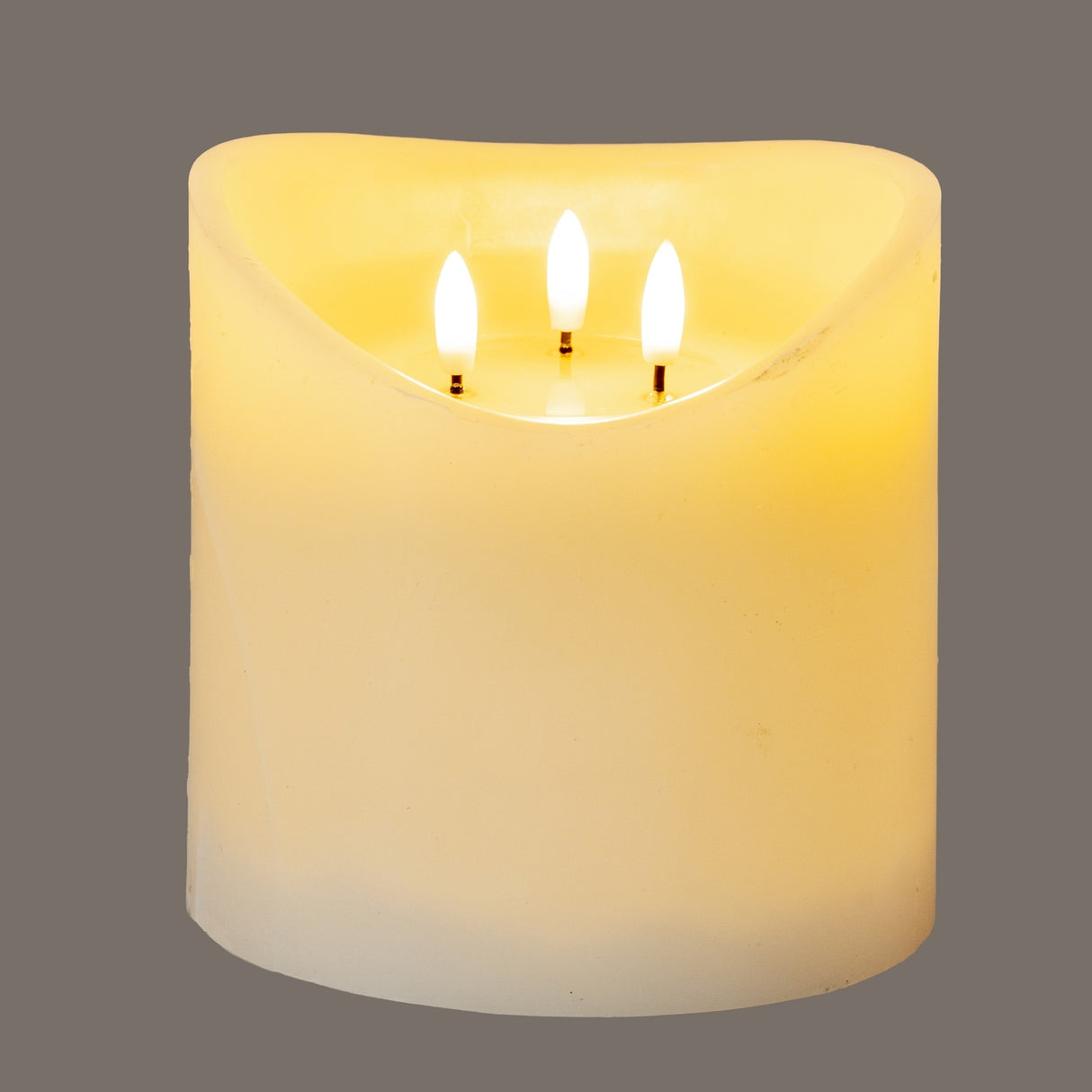 Natural Glow Melted-Top LED Pillar Candle – Beige