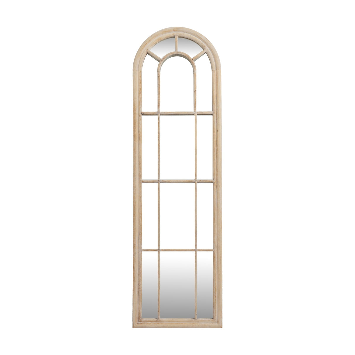 Washed Wood Tall Arched Window Mirror – Brown