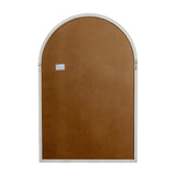 Back view of the Hill Interiors Washed Wood Arched Window Mirror in brown, showing the MDF backing, wooden frame edges and hanging hooks on a white background.