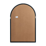 Rear view of the Hill Interiors Black Wood Arched Window Mirror showing the brown backing board, black arched frame edge and two metal hanging brackets.