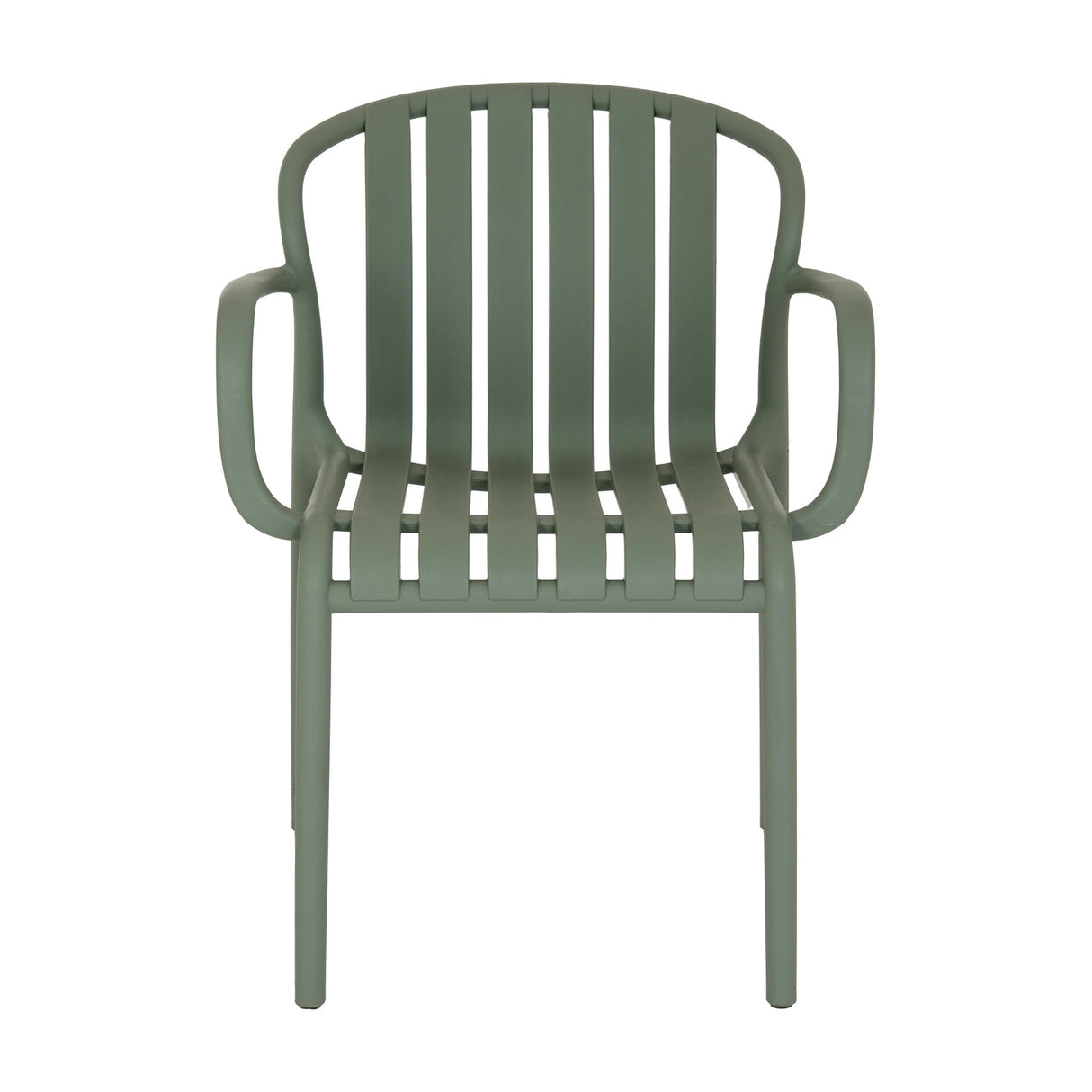 Hill Interiors French Grey Carver Chair with moulded plastic slatted back and seat, curved armrests, and matte grey finish on a white background.