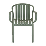 Hill Interiors French Grey Carver Chair with moulded plastic slatted back and seat, curved armrests, and matte grey finish on a white background.