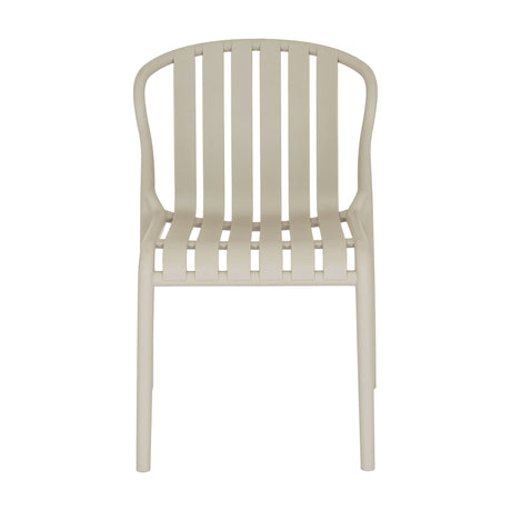 Hill Interiors Moulded Accent Chair in beige plastic with a slatted curved back and seat, shown front-on against a plain white background.