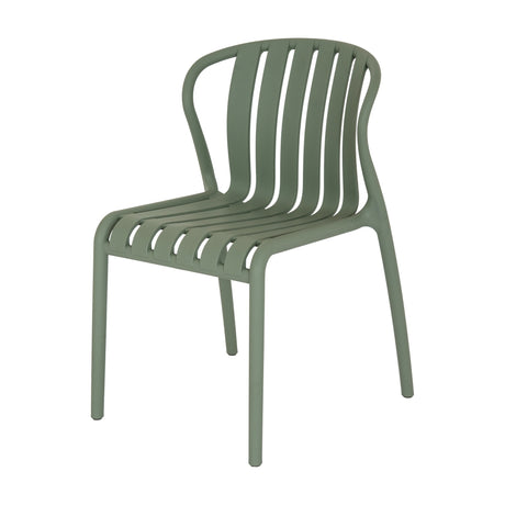 Hill Interiors Moulded Accent Chair in French grey with single-sweep plastic shell, slatted contoured back and seat on slim legs, white background.