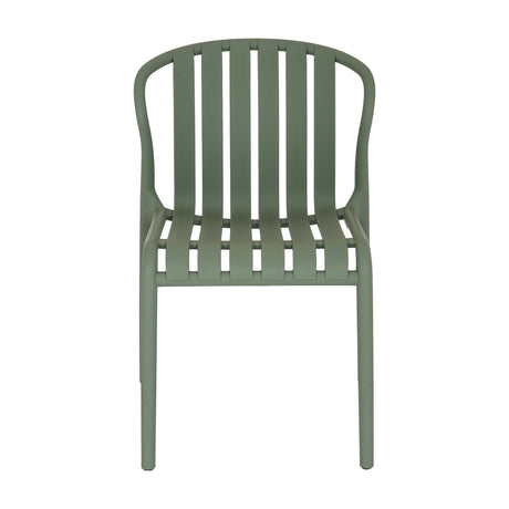 Hill Interiors Moulded Accent Chair in grey, front view showing the vertical slatted plastic shell with curved back and tapered legs on a white background.