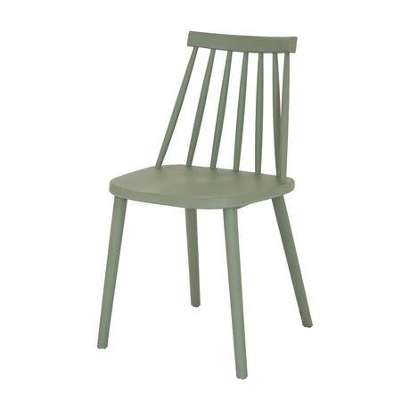 Hill Interiors Brolvanic Accent Chair in French grey moulded plastic, with a spindle back and curved seat on four tapered legs, shown on a plain background.