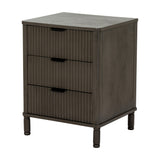 Hill Interiors 3 Drawer Wooden Bedside Table in brown with fluted drawer fronts, recessed handles and turned legs, shown on a plain white background.