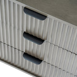 Close-up of the Hill Interiors 3 Drawer Wooden Bedside Table in brown, showing ribbed drawer fronts with recessed matte black finger-pull handles.