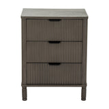 Hill Interiors 3 Drawer Wooden Bedside Table in brown with fluted drawer fronts, recessed handles and turned legs, shown on a plain white background.