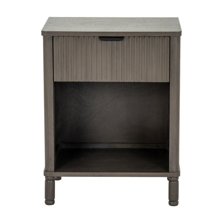 Hill Interiors 1 Drawer Wooden Cabinet in brown with a ribbed drawer front, open lower shelf and turned legs, shown on a plain white background.