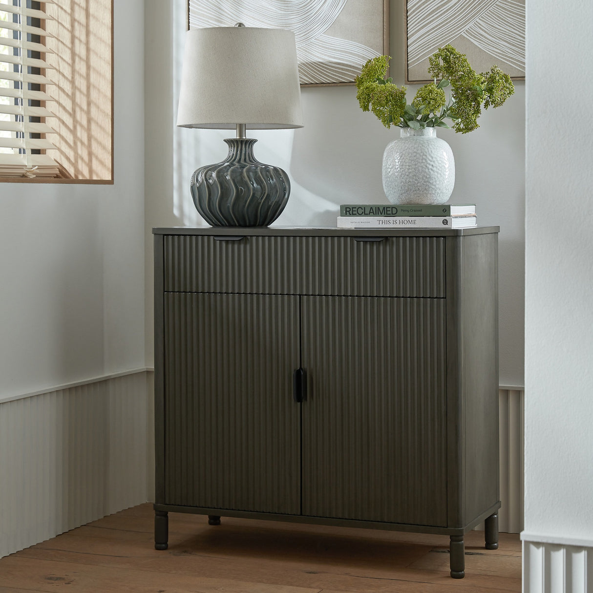 Wooden Ribbed Two-Door Cabinet – Brown