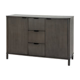 Hill Interiors 3 Drawer 2 Door Wooden Cabinet in brown with ribbed fluted fronts, central drawers flanked by two doors, on turned feet.