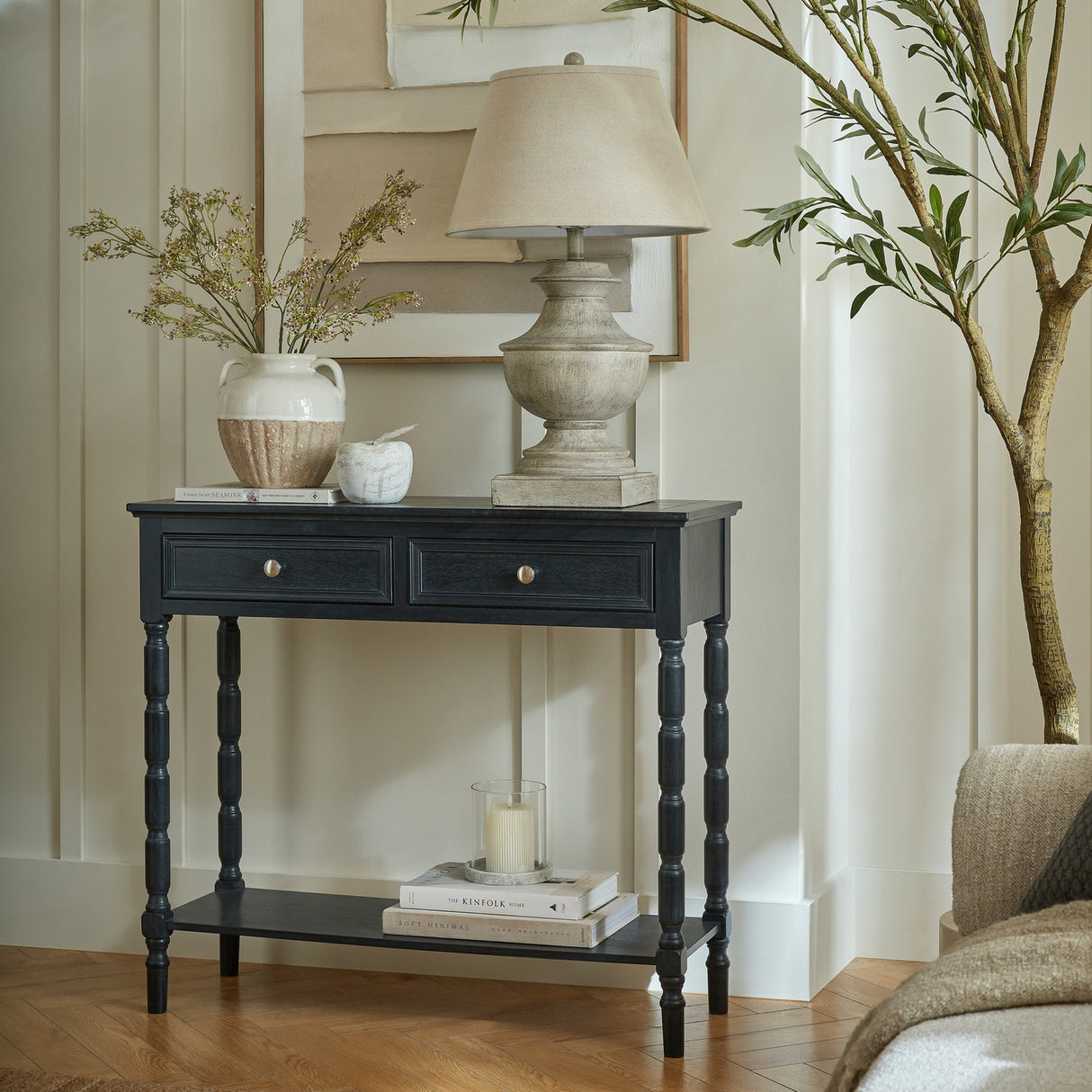 2 Drawer Console Table with Curved Frame – Black