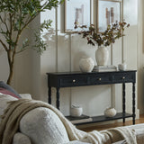 Wooden Three-Drawer Console Table – Black