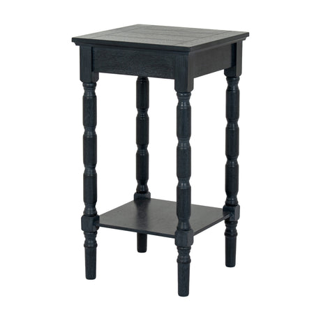 Hill Interiors Contour Wooden Side Table in black, featuring a square top, turned legs, and lower shelf, shown on a plain white background.