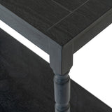 Close-up of Hill Interiors Contoured Wooden Console Table in black, showing the grained top edge and turned wooden leg detail.