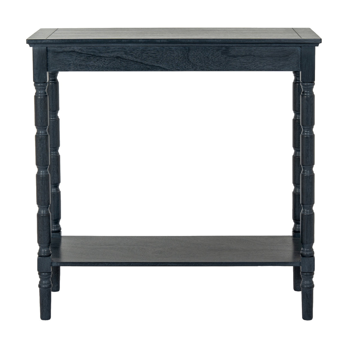 Hill Interiors Contoured Wooden Console Table in black with turned legs, rectangular top and lower shelf, shown on a plain white background.