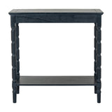 Hill Interiors Contoured Wooden Console Table in black with turned legs, rectangular top and lower shelf, shown on a plain white background.