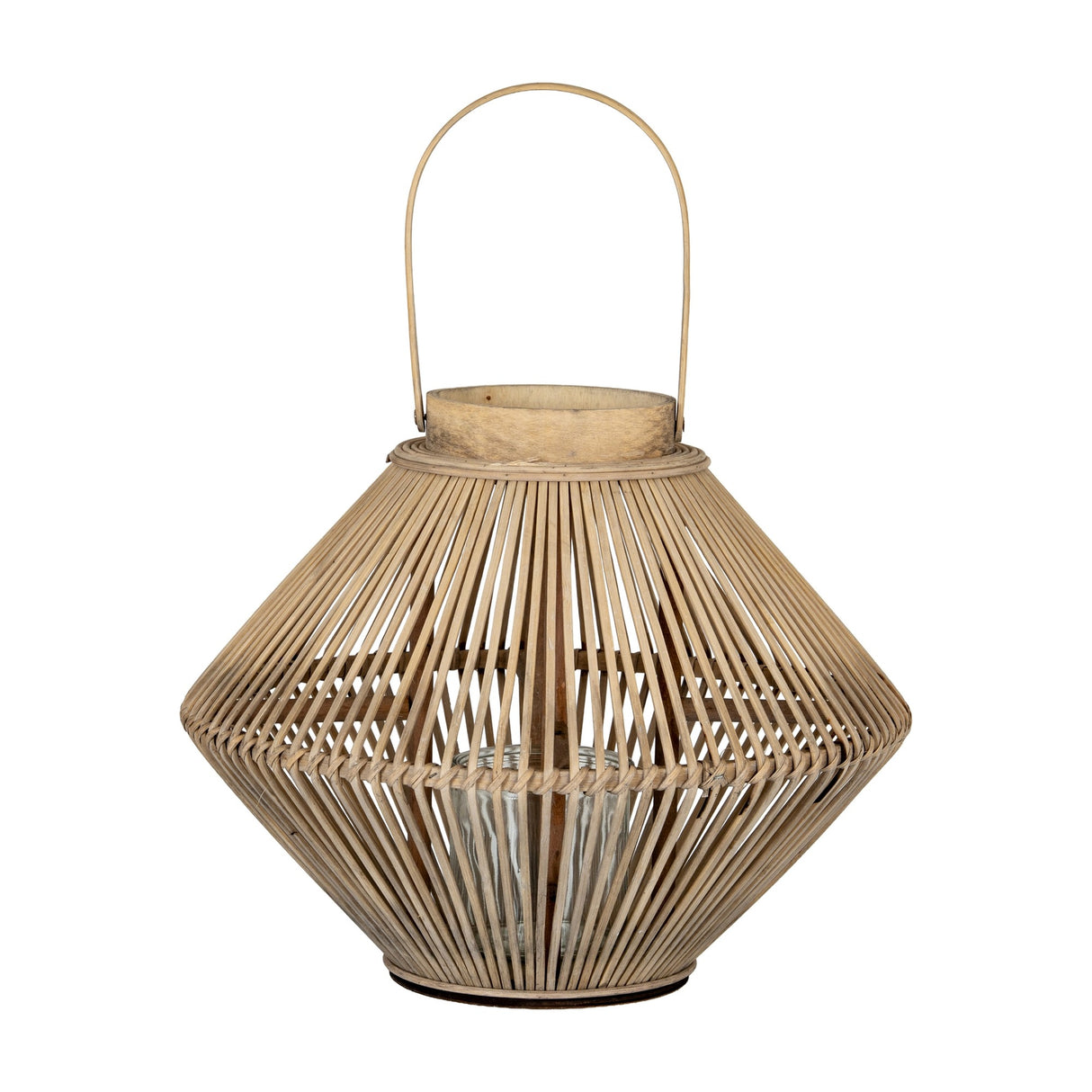 Cone Wicker Lantern with Glass Holder – Brown