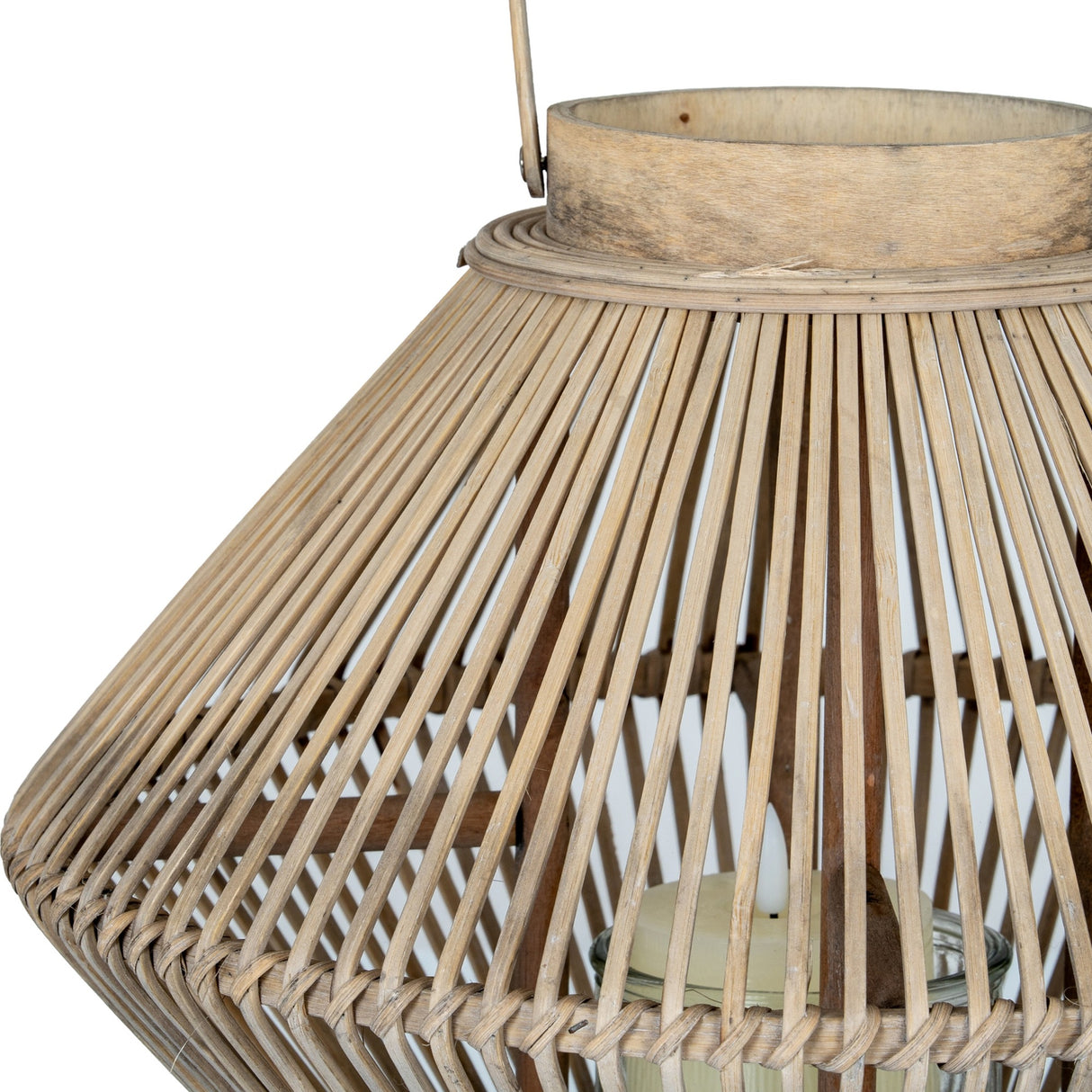 Cone Wicker Lantern with Glass Holder – Brown