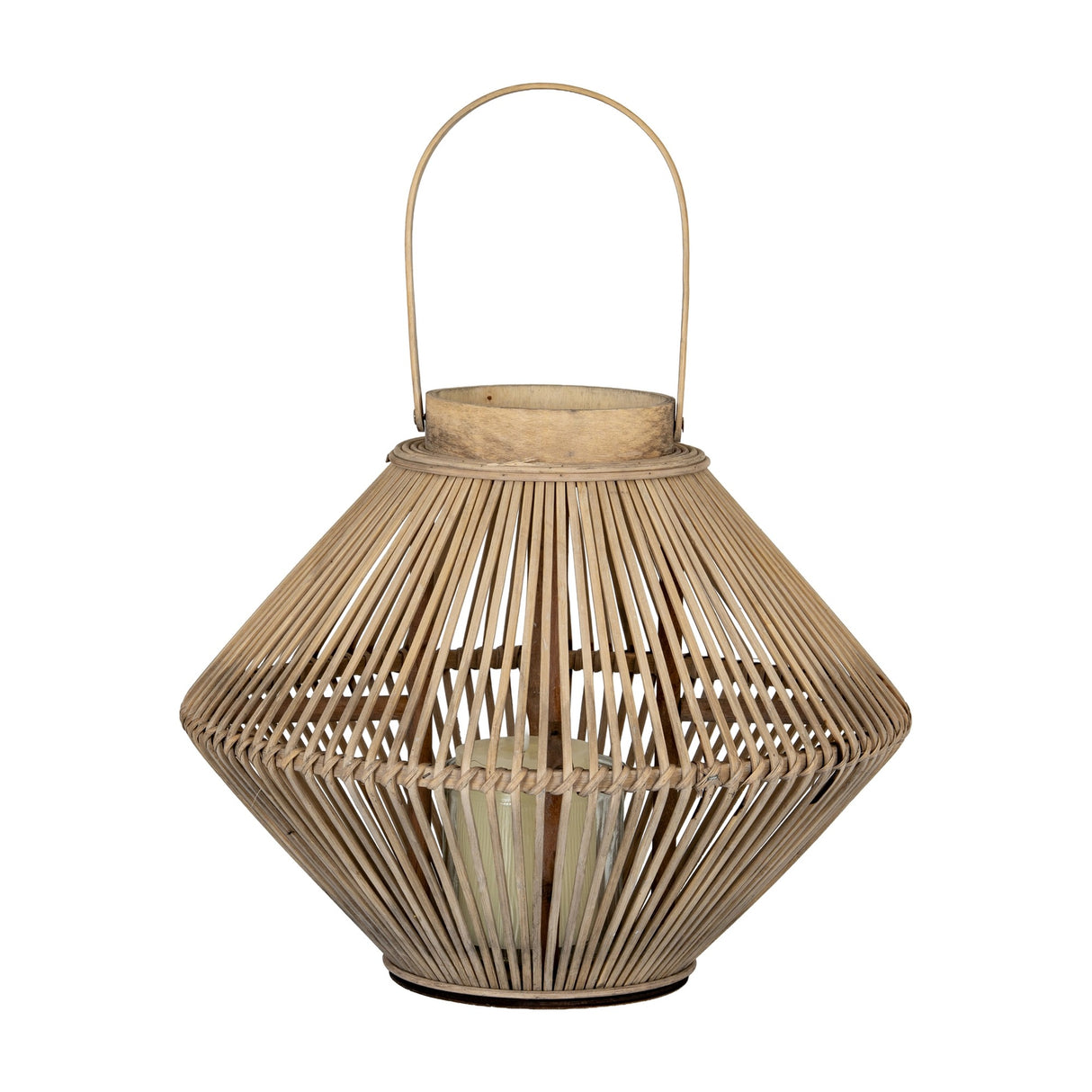 Cone Wicker Lantern with Glass Holder – Brown
