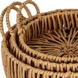 Large Loop Handle Round Wicker Trays, Set of 3 – Brown