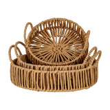 Large Loop Handle Round Wicker Trays, Set of 3 – Brown