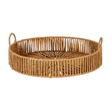Hill Interiors Large Loop Handle Wicker Serving Tray in brown, a round woven tray with shallow sides and loop handles, shown on a white background.